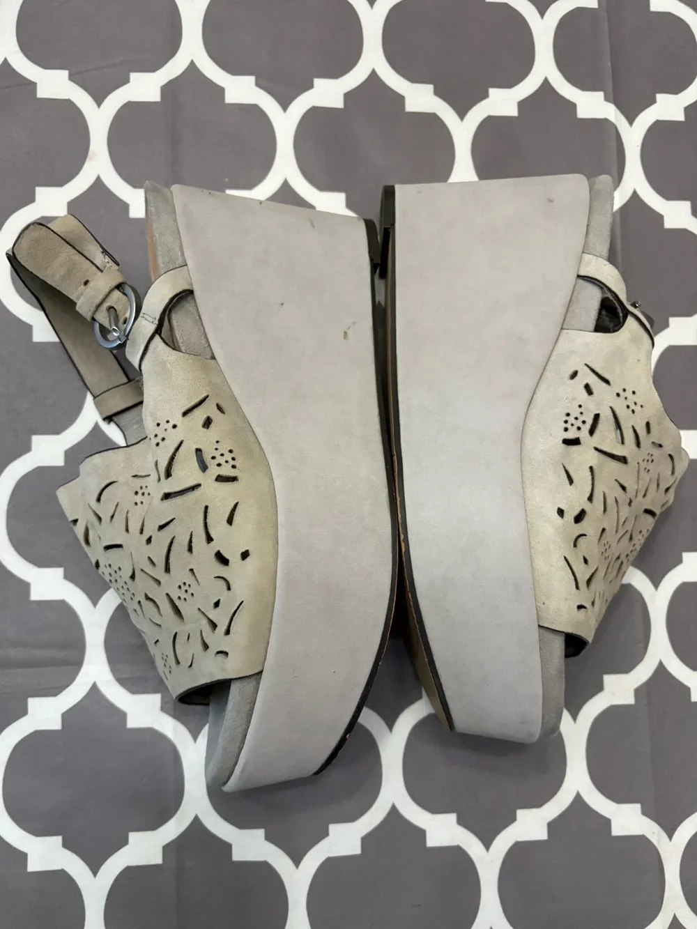 Naked Feet Pegasi laser-cut suede platform leather wedge sandals